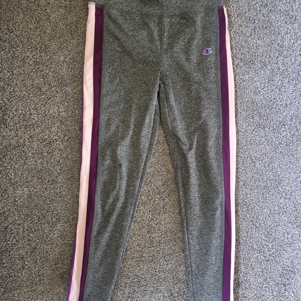 Champion Kids Gray Leggings with Pink and Purple Stripes